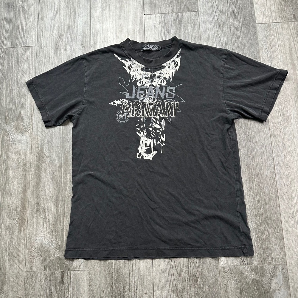 Giorgio Armani Jeans Distressed Skull Graphic T-Shirt Black Men's L